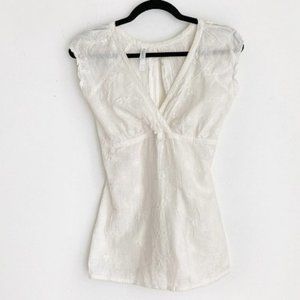 Anchor Blue cap sleeve Babydoll Lana del Rey white floral embroidered top